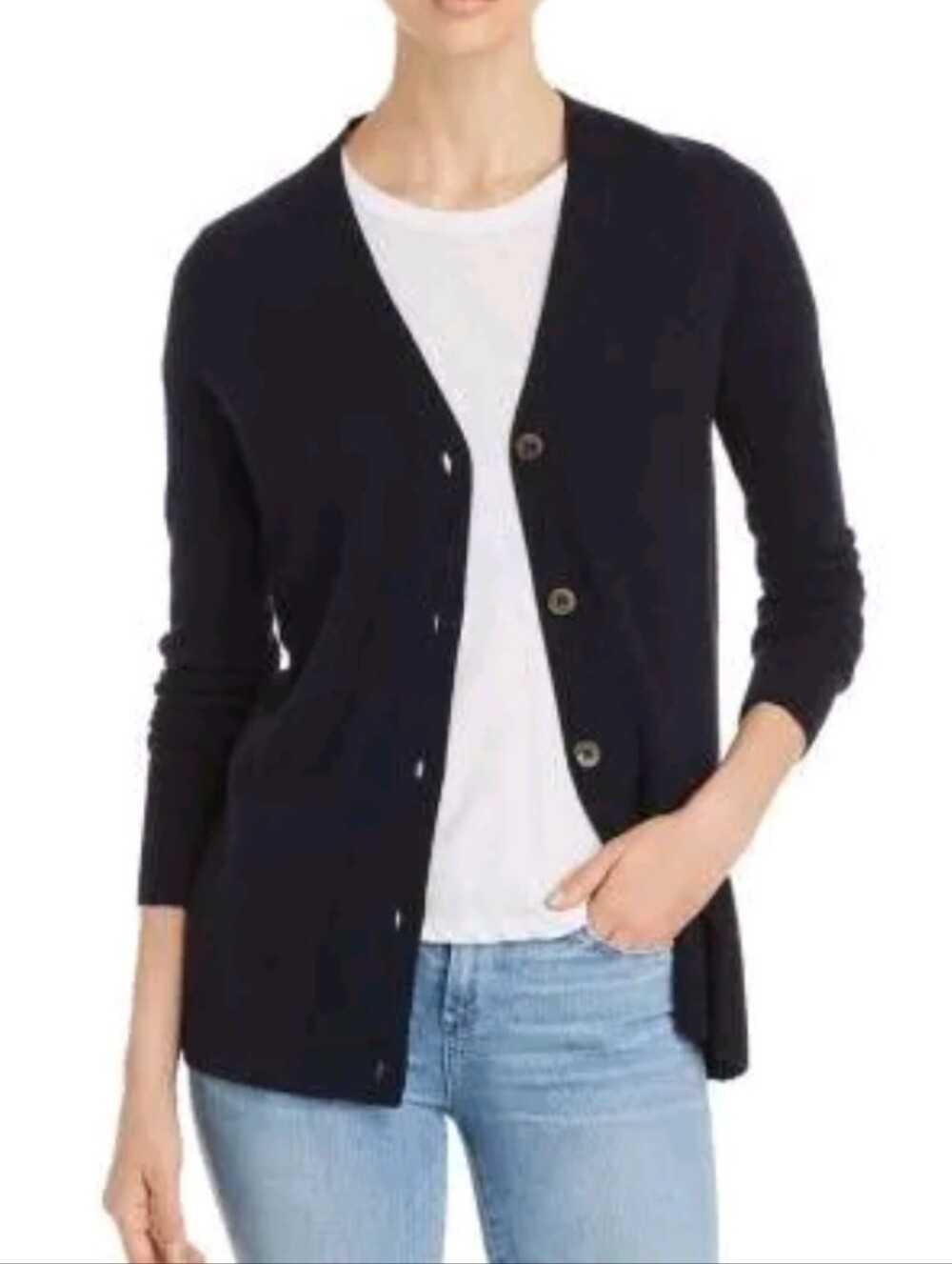 C By Bloomingdale's Black V-Neck Button Front Cashmere Cardigan